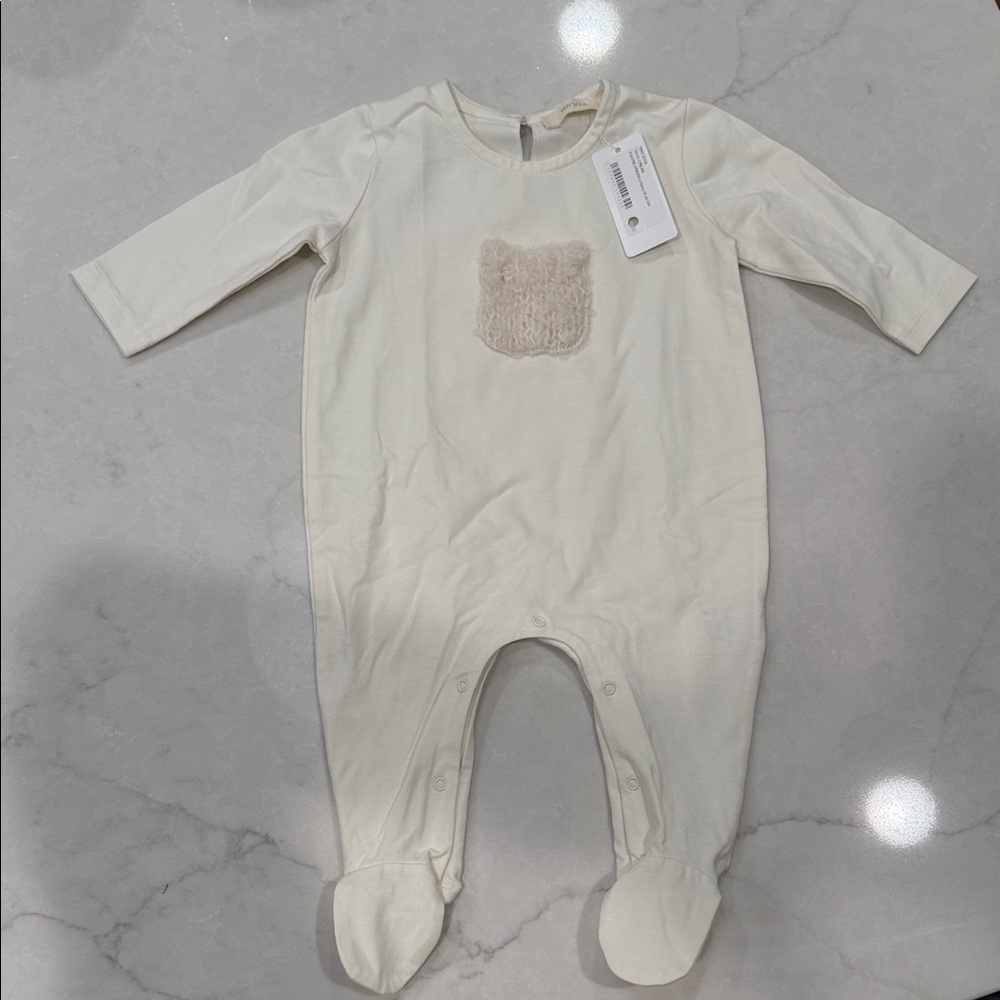 Tiny Soul Cream Footed Baby One-Piece with Teddy Pocket (Brand New with Tags)